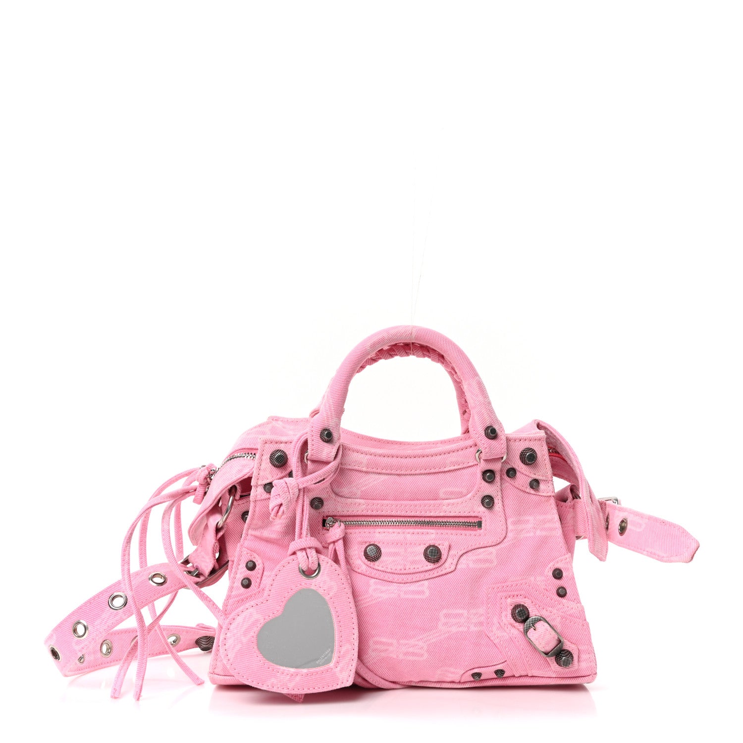 Balenciaga Denim BB Monogram Neo Cagole Handbag XS Pink 3 of 11