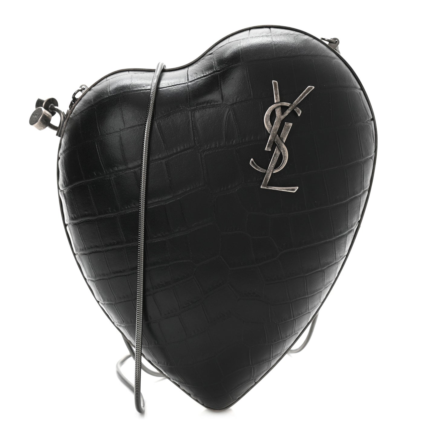 Calfskin Crocodile Embossed Monogram Love Box Bag Black