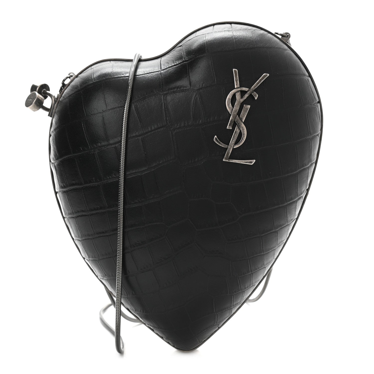 Saint Laurent Calfskin Crocodile Embossed Monogram Love Box Bag Black 1 of 10