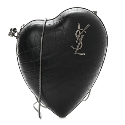 Saint Laurent Calfskin Crocodile Embossed Monogram Love Box Bag Black 1 of 10