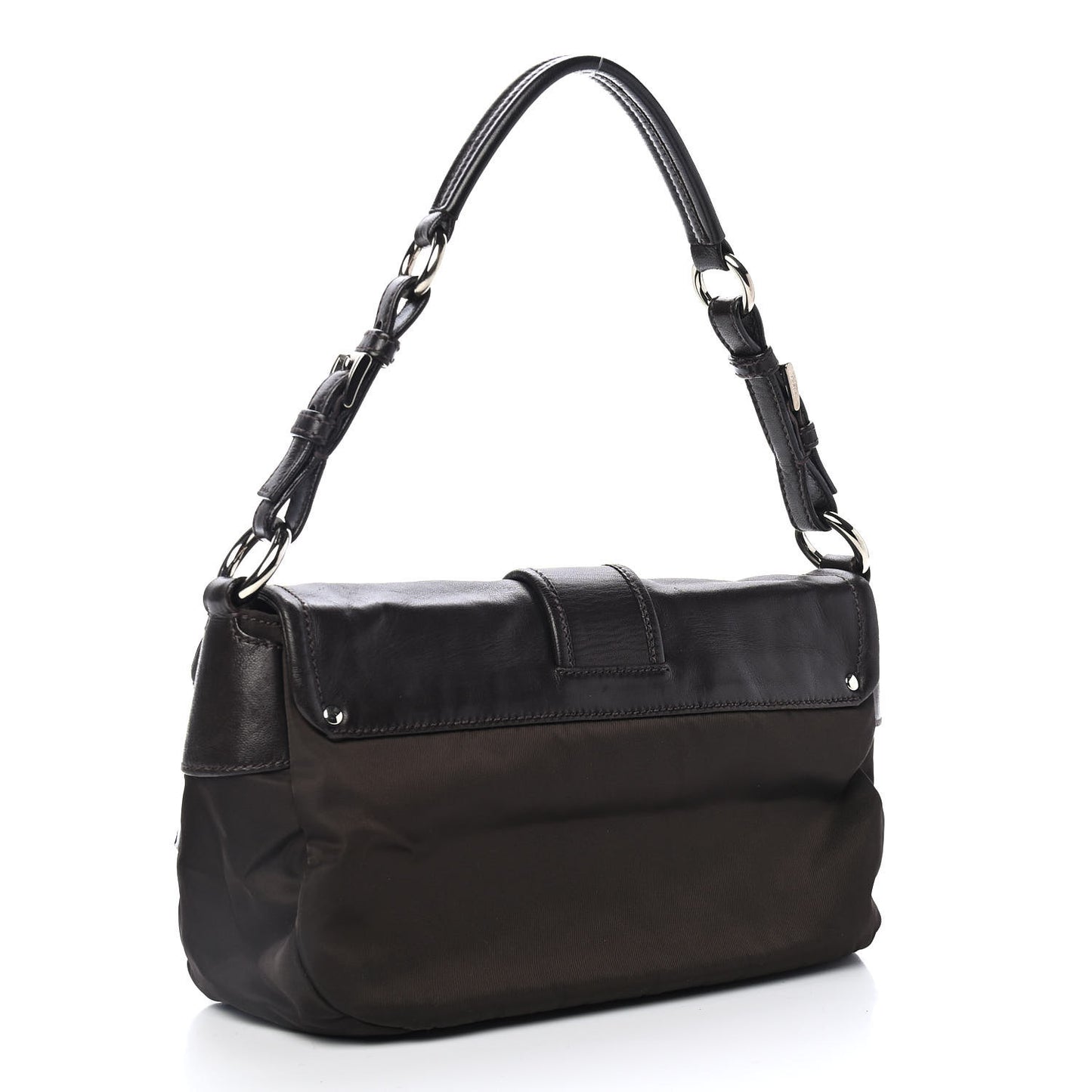 Soft Calfskin Nylon Buckle Shoulder Bag Black