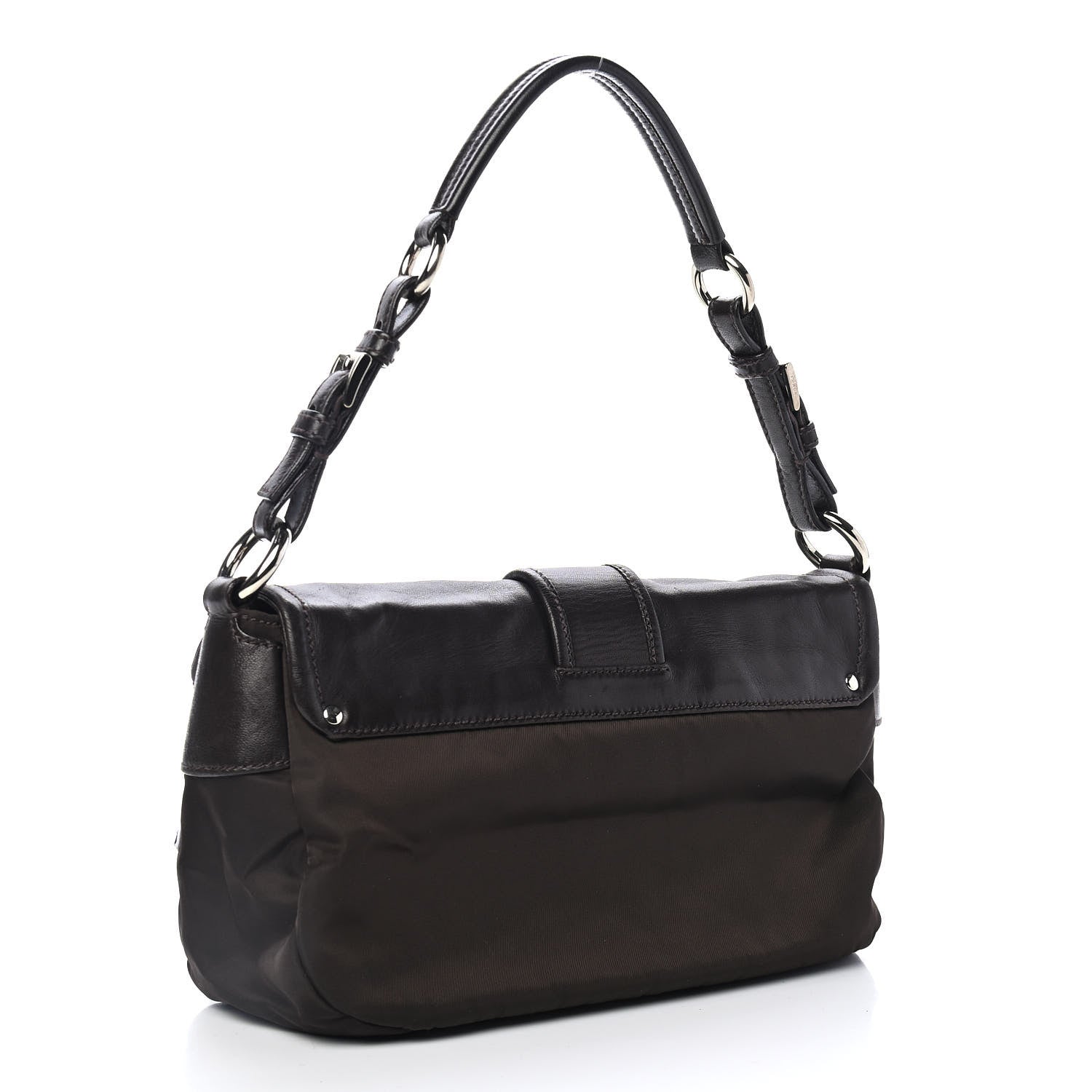 Prada Soft Calfskin Nylon Buckle Shoulder Bag Black 2 of 4
