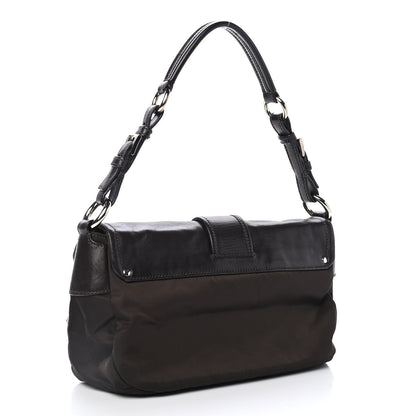 Prada Soft Calfskin Nylon Buckle Shoulder Bag Black 2 of 4