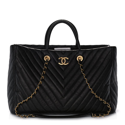 Chanel Aged Calfskin Chevron Large Coco Handle Shopping Tote Black 1 of 11
