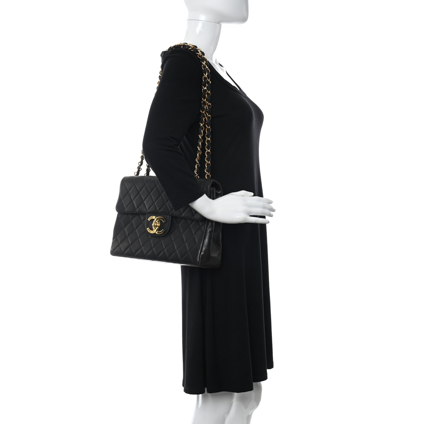 Lambskin Quilted XL Jumbo Single Flap Black