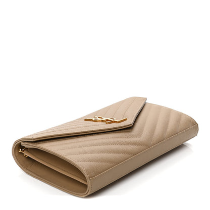 Saint Laurent Grain De Poudre Matelasse Chevron Monogram Chain Wallet Dark Latte 3 of 4