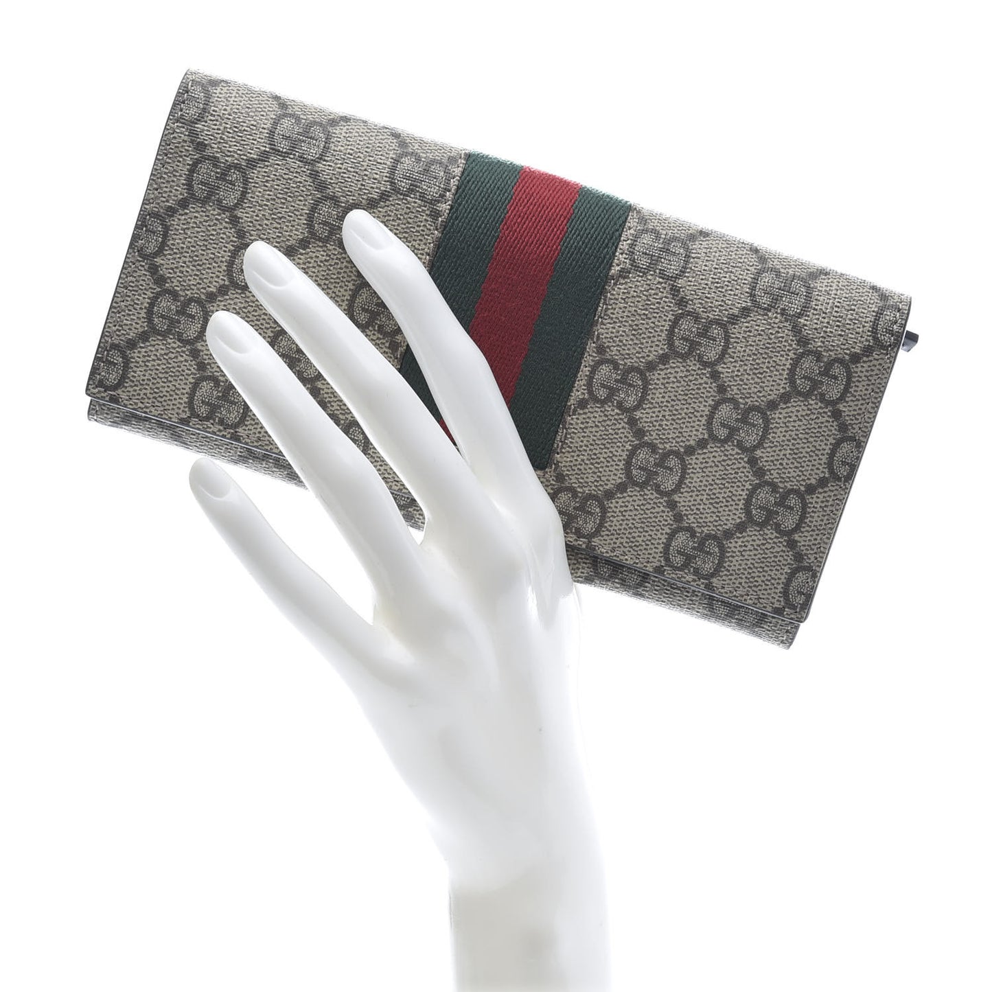 GG Supreme Monogram Selleria Calfskin Web New Web Continental Wallet Beige Ebony Cocoa