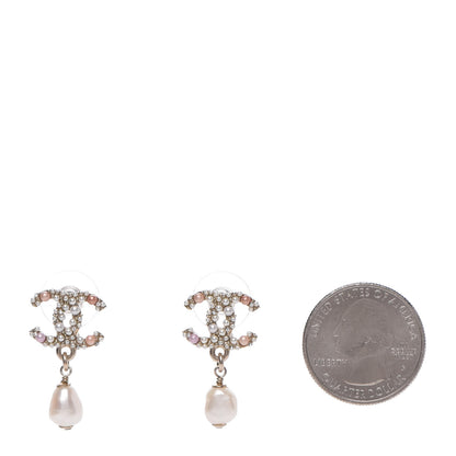 Chanel Pearl Crystal CC Charm Drop Earrings Light Gold Pink 2 of 5