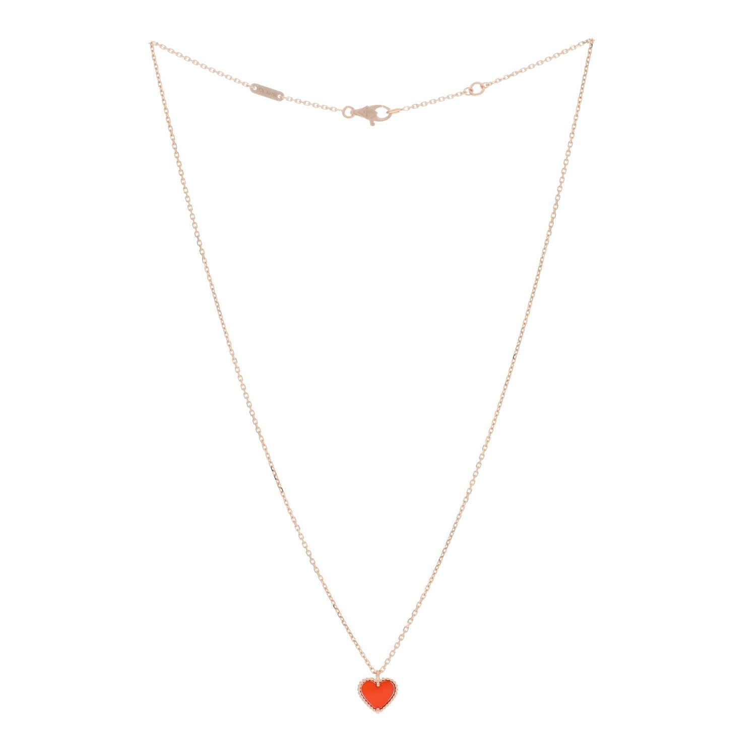 Van Cleef & Arpels 18K Rose Gold Carnelian Sweet Alhambra Heart Pendant Necklace 3 of 5