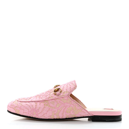 Gucci Lace Malaga Kid Womens Princetown Slippers 37.5 Sugar Pink Skin Rose 1 of 9