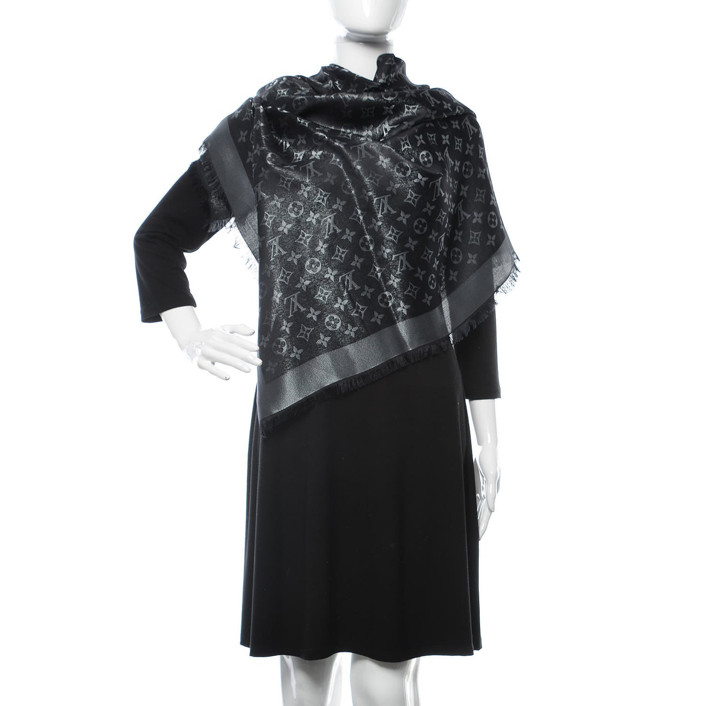 Silk Lurex Wool Monogram Shine Shawl Black