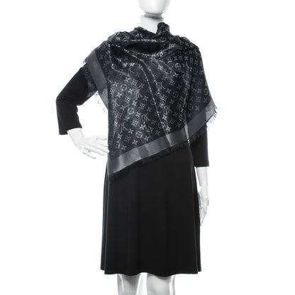 Louis Vuitton Silk Lurex Wool Monogram Shine Shawl Black 2 of 6