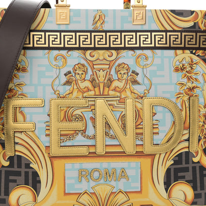 Fendi X VERSACE Calfskin Plexiglass Fendace FF Baroque Print Medium Fendi Sunshine Shopper Tote Gold Multicolor 8 of 11