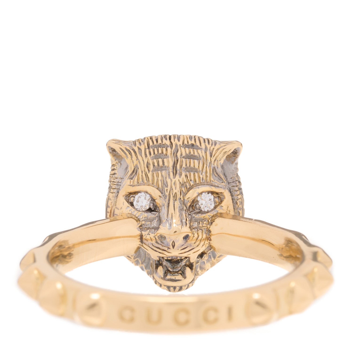 Gucci 18K Yellow Gold Onyx Diamond Le Marché Des Merveilles Feline Ring 50 5.5 4 of 5