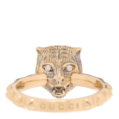 Gucci 18K Yellow Gold Onyx Diamond Le Marché Des Merveilles Feline Ring 50 5.5 4 of 5