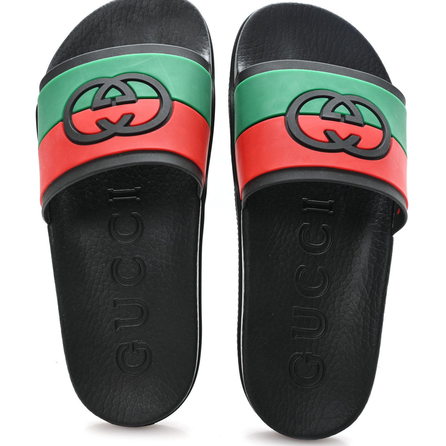 Gucci Rubber Web Womens Interlocking G Slide Sandals 38 Black