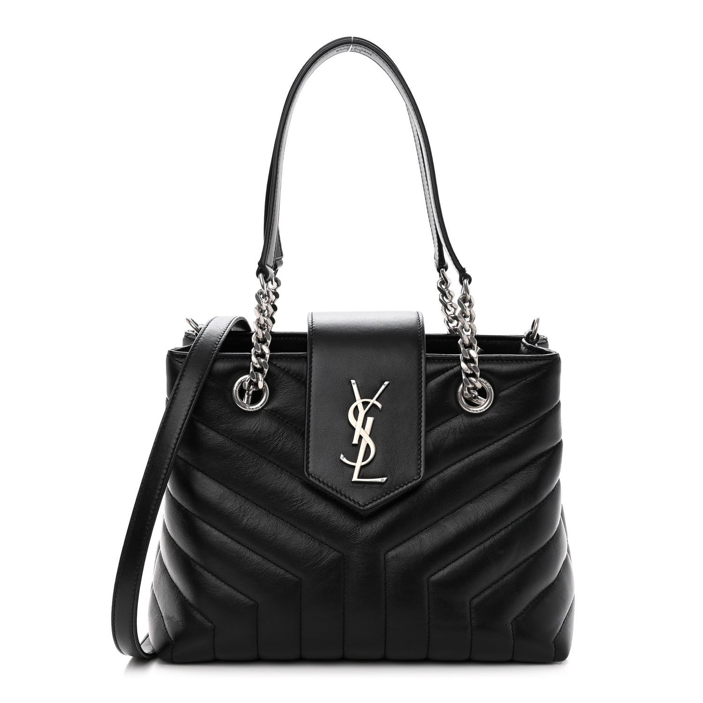 Calfskin Y Quilted Monogram Small Loulou Shopper Black