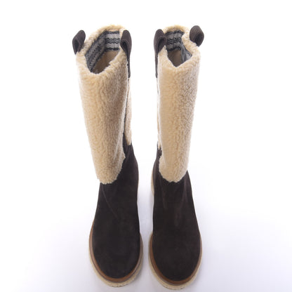 Chanel Shearling Suede Calfskin High Boots 35.5 Brown Beige 6 of 9