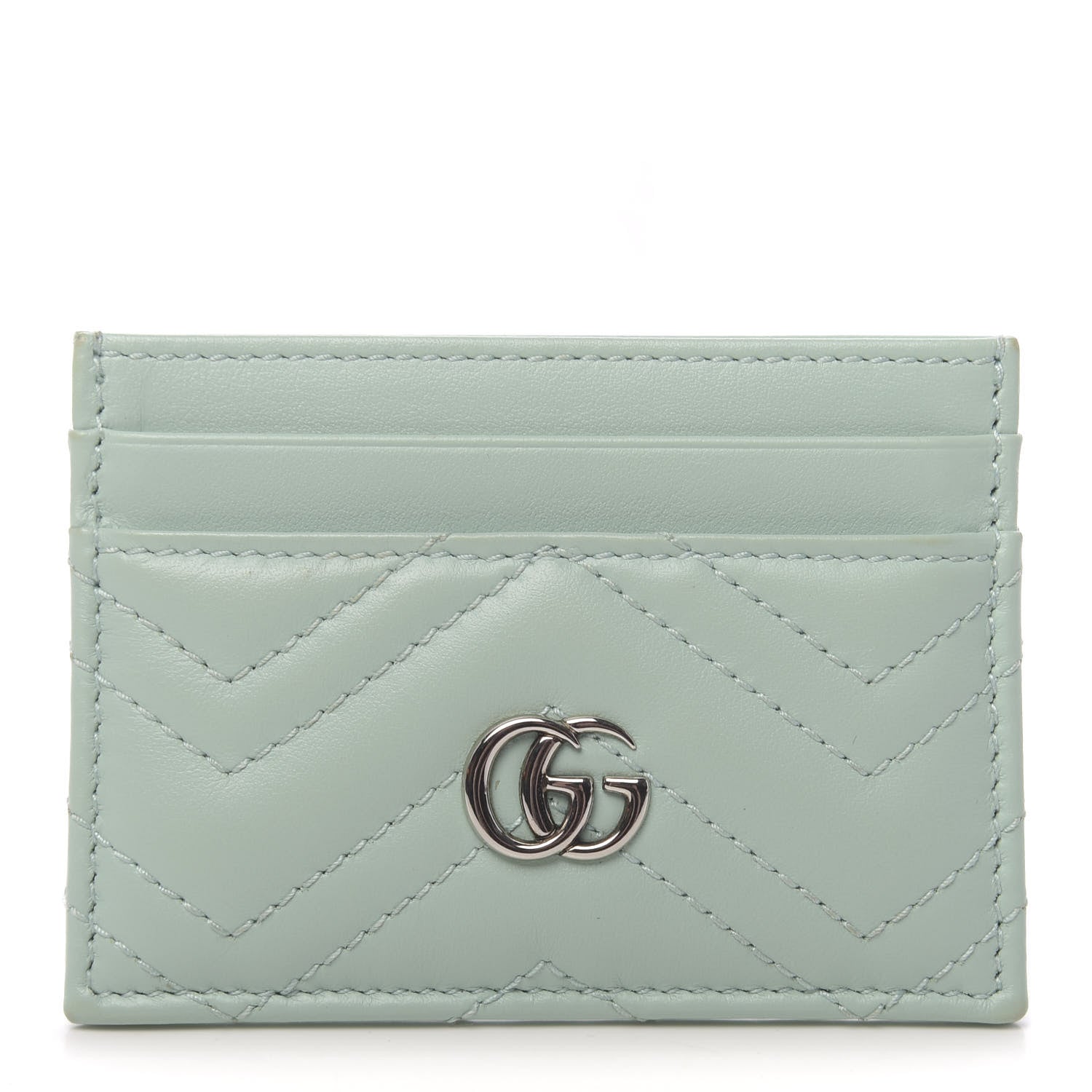 Gucci Calfskin Matelasse GG Marmont Card Holder Water Green 1 of 7