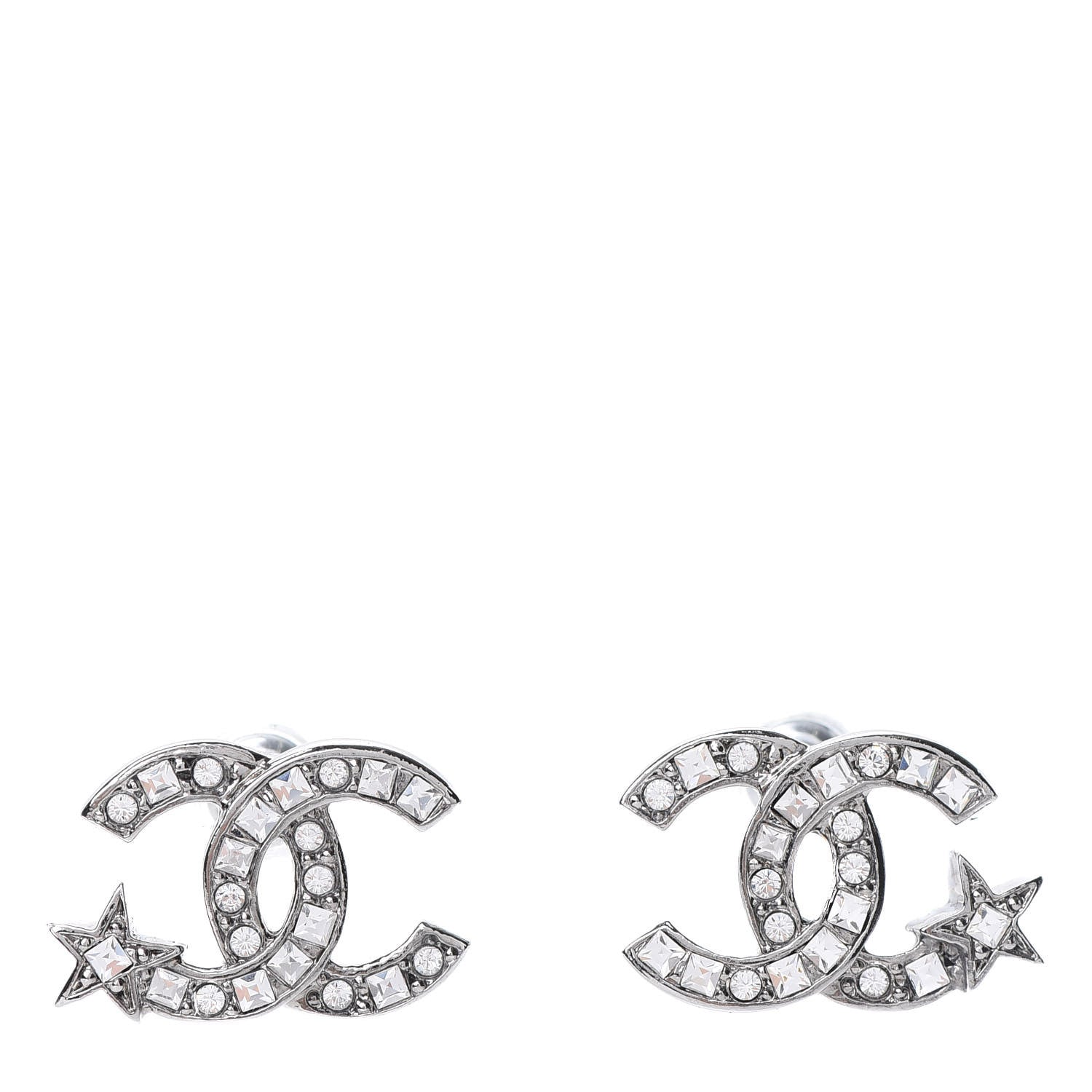 Chanel Crystal CC Starfall Earrings Silver 1 of 5