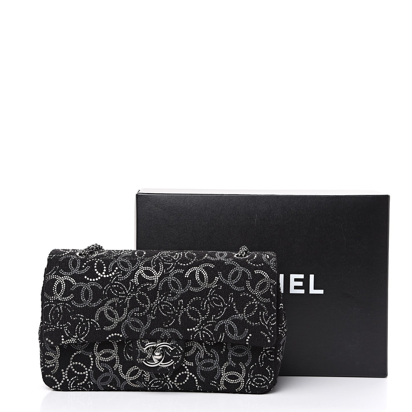 Tweed Strass Medium Pudong Double Flap Black