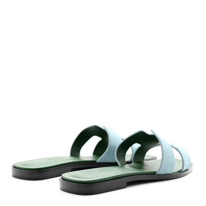 Hermes Suede Goatskin Oran Sandals 36 Vert D'eau Vert Anglais 5 of 9