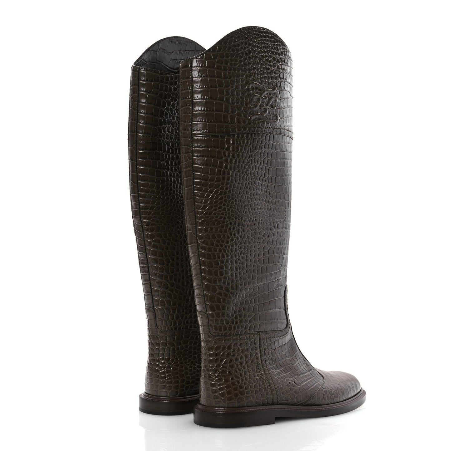Calfskin Crocodile Embossed Karligraphy Logo Riding Boots 35.5 Maya