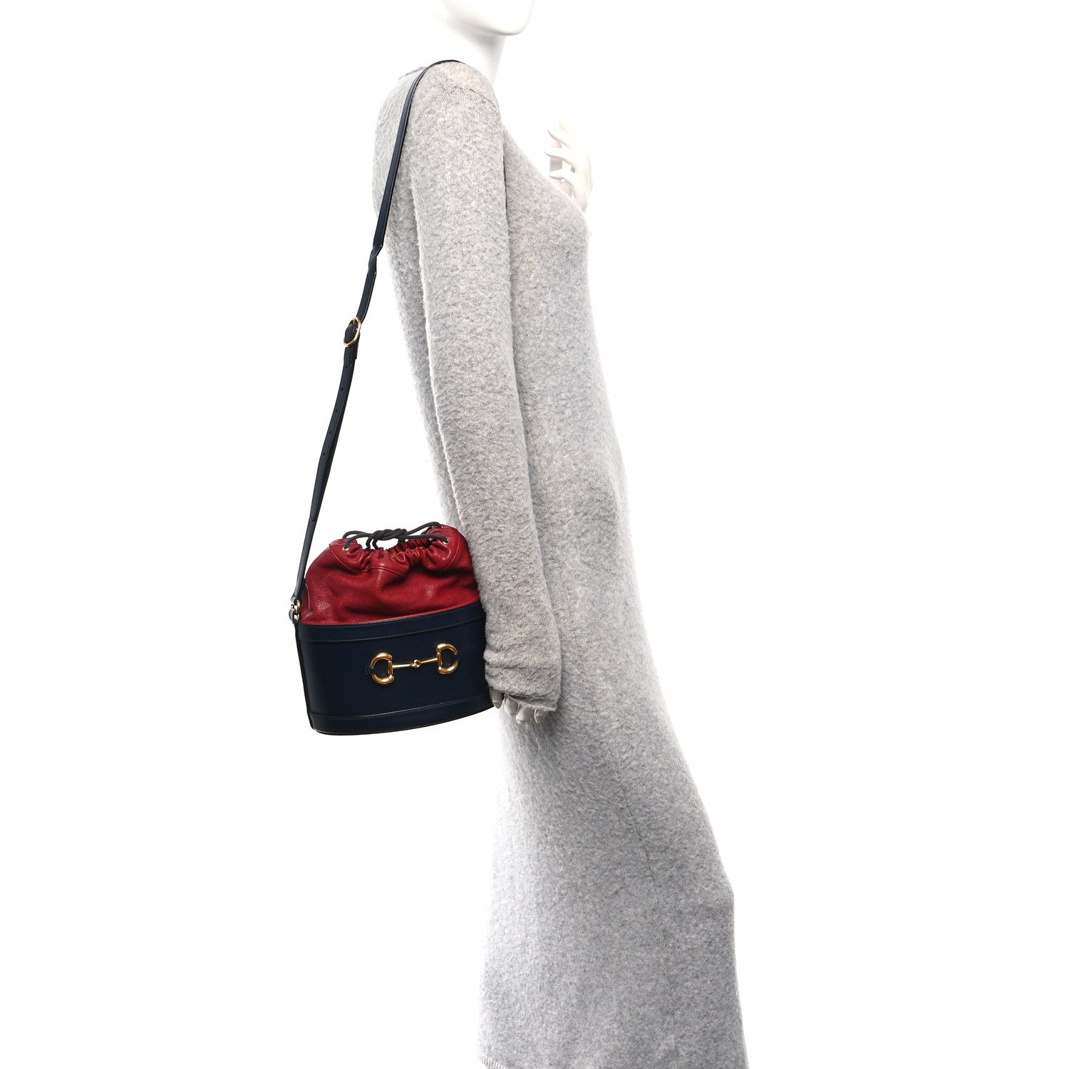 Gucci Azalea Sakai Be Green Calfskin Horsebit 1955 Drawstring Bucket Bag Blue New Cherry Red 2 of 11
