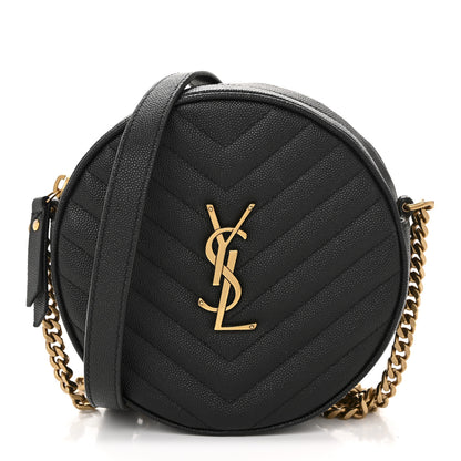 Saint Laurent Grain De Poudre Matelasse Chevron Quilted Round Vinyle Camera Bag Black 1 of 13