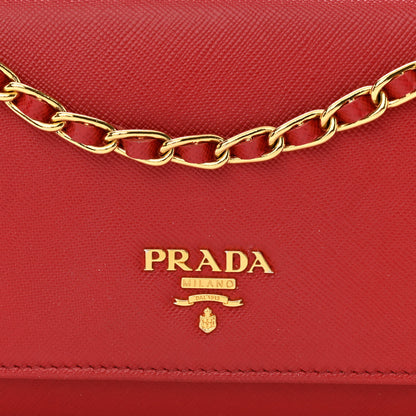 Prada Saffiano Metal Oro Chain Wallet Fuoco 8 of 11