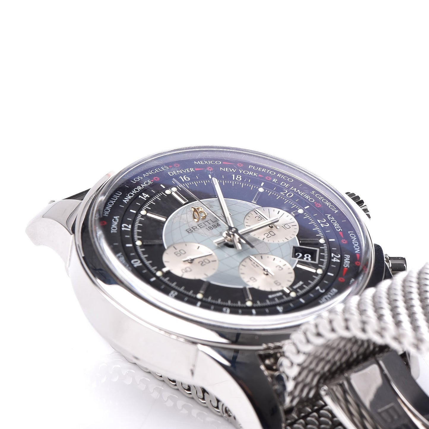 Stainless Steel 46mm Transocean Unitime Chronograph Automatic Watch Black AB0510