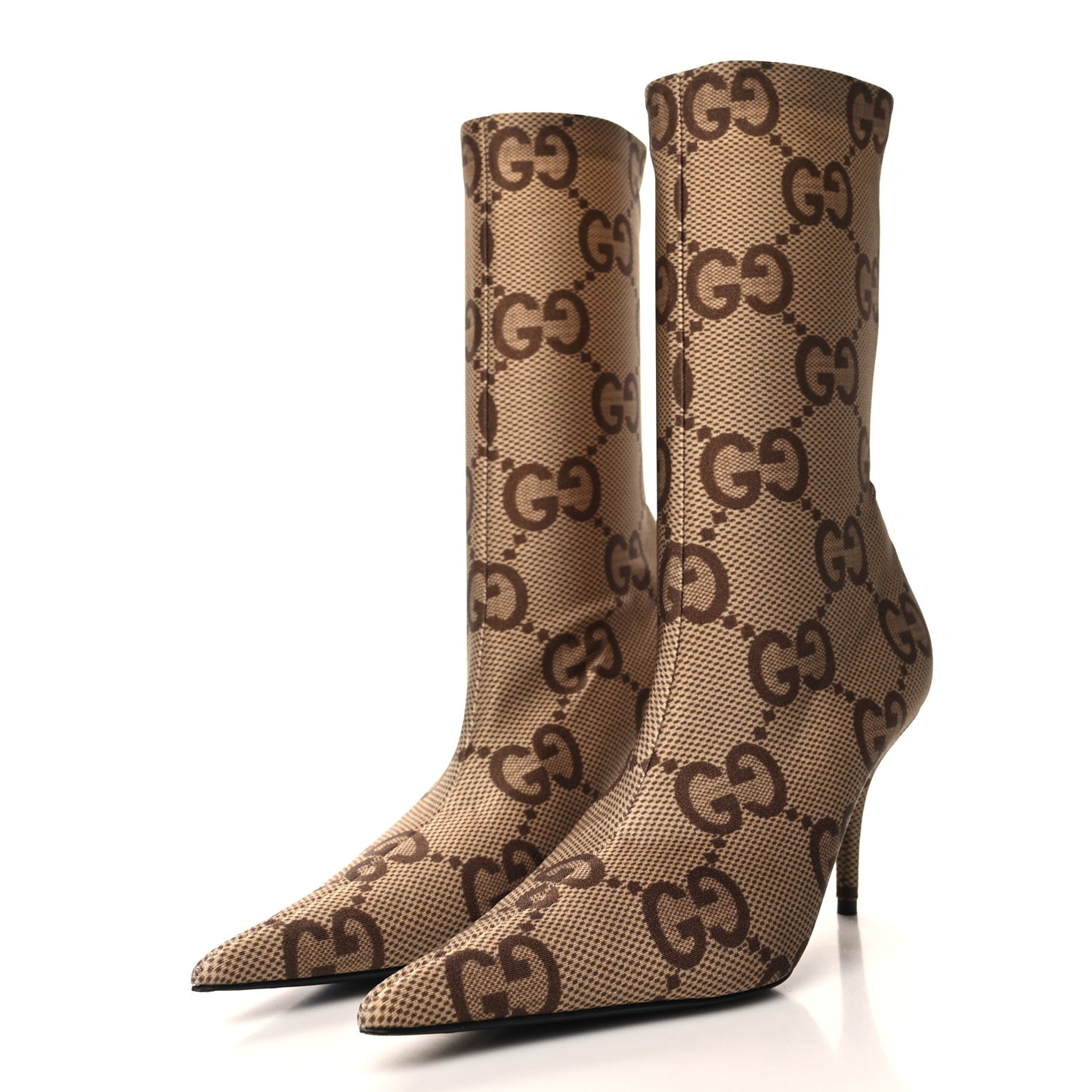 X GUCCI Jersey Maxi GG Monogram Crepe Knife Booties 37 Camel Ebony