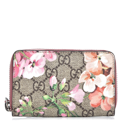 Gucci GG Supreme Monogram Blooms Zip Around Card Case Wallet Beige Multicolor Dry Rose 1 of 8