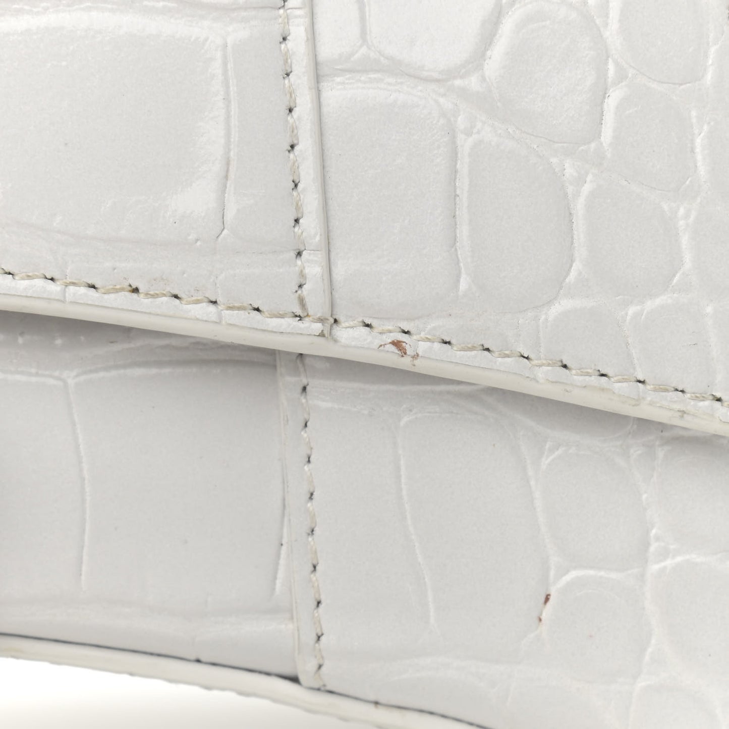 Shiny Calfskin Crocodile Embossed Hourglass Top Handle Bag XS White