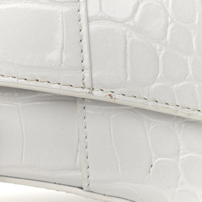 Balenciaga Shiny Calfskin Crocodile Embossed Hourglass Top Handle Bag XS White 12 of 19