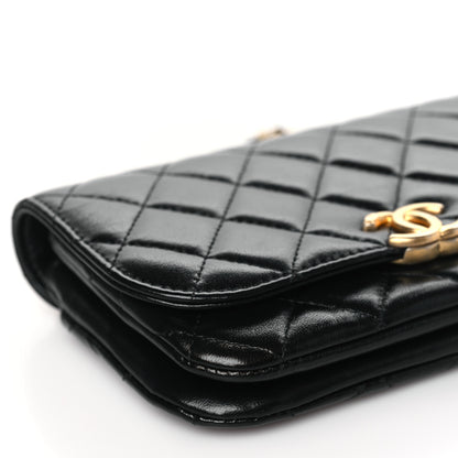 Chanel Shiny Lambskin Quilted Flap Phone Holder With Chain Black 9 of 11
