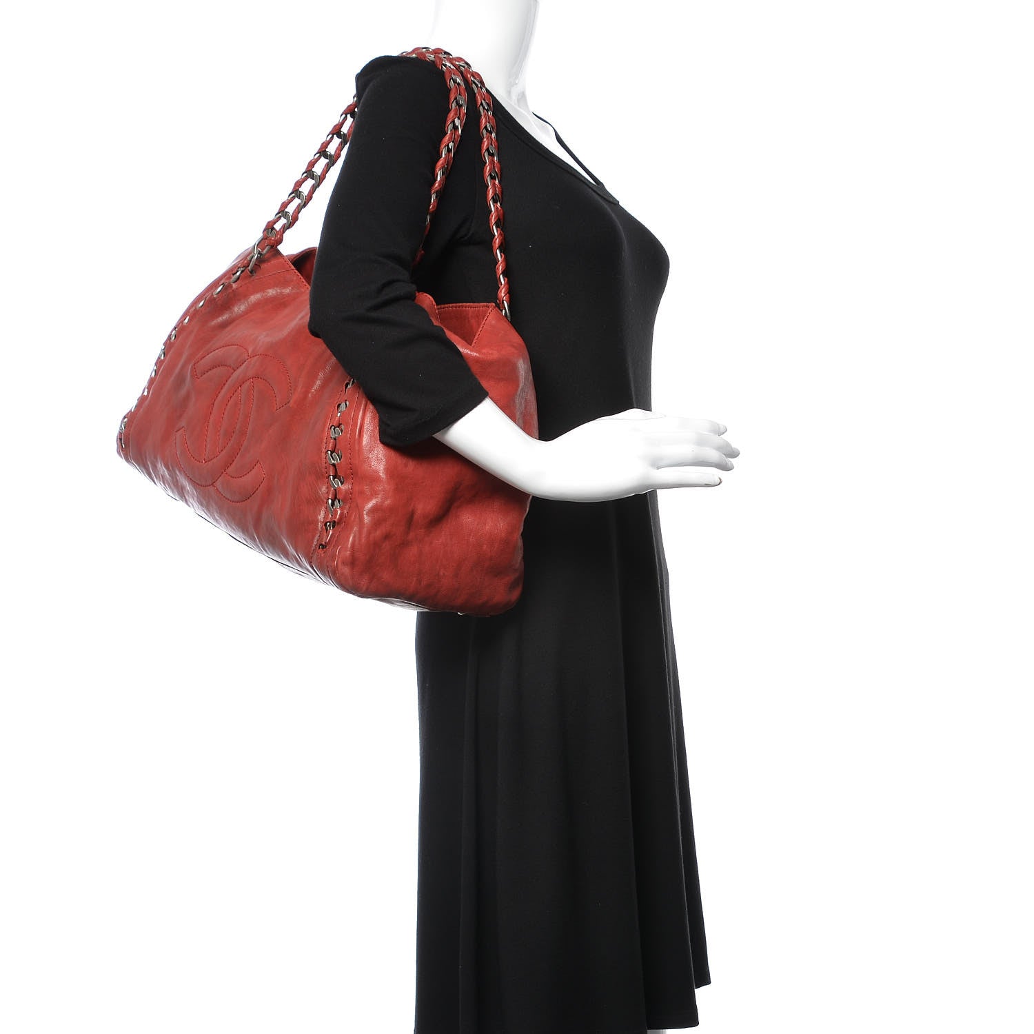 Chanel Calfskin Large East West Modern Chain Tote Red 2 of 15
