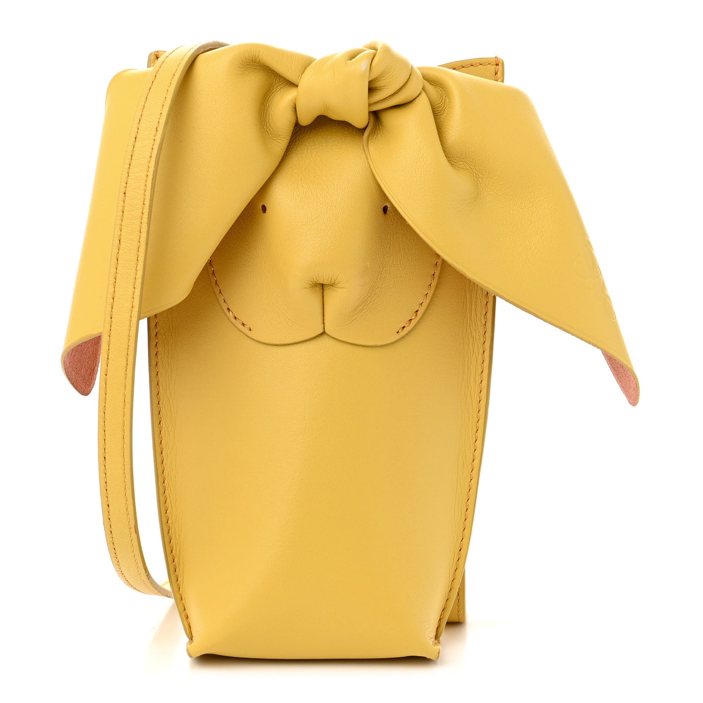 Calfskin Bunny Pouch Crossbody Bag Mustard