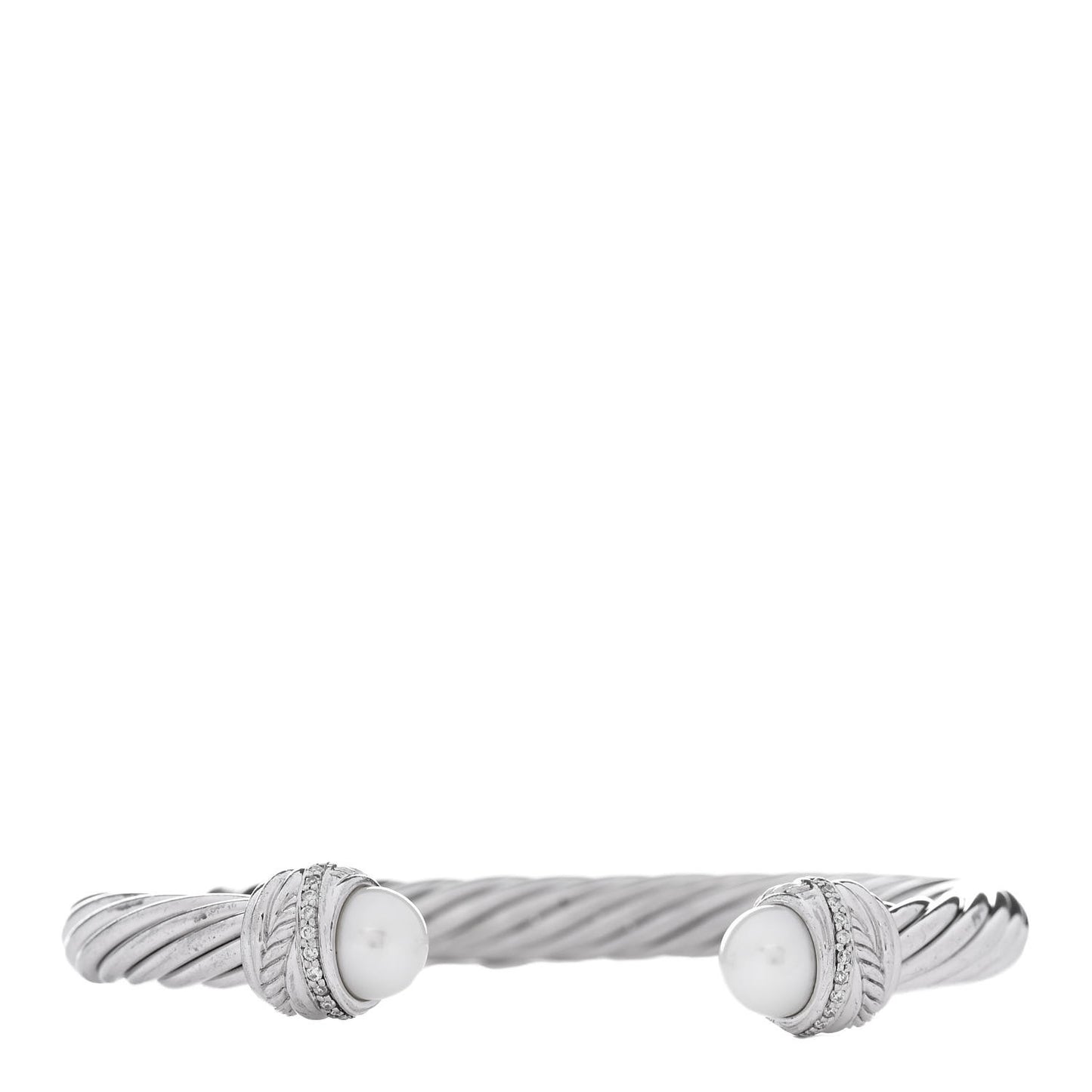 Sterling Silver Diamond Cultured Pearl 7mm Crossover Bracelet