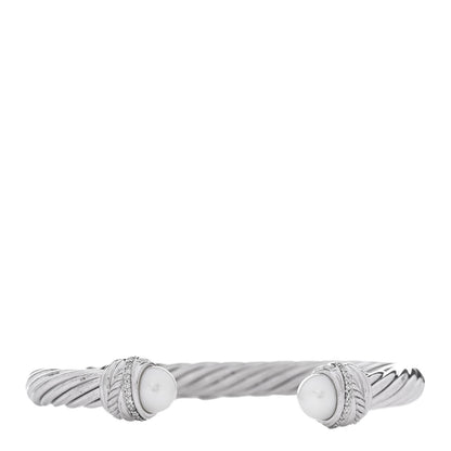 David Yurman Sterling Silver Diamond Cultured Pearl 7mm Crossover Bracelet 1 of 4