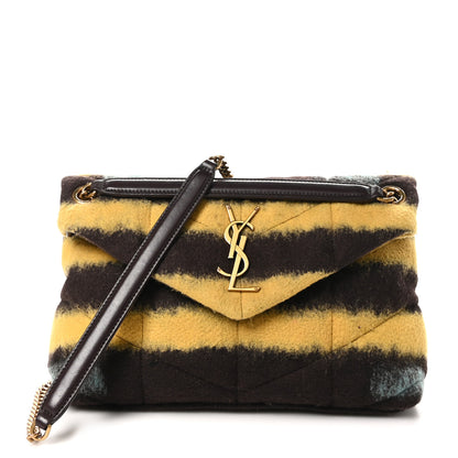 Saint Laurent Tie Dye Wool Quilted Small Loulou Puffer Monogram Chain Satchel Yellow Pacific Blue Dark Pecan 1 of 10
