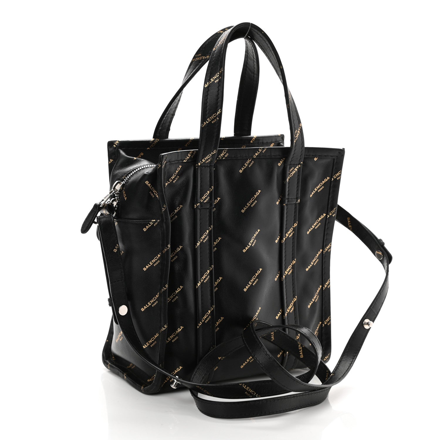 Balenciaga Calfskin Allover Logo XS Bazar Shopper Tote Black Gold 3 of 10