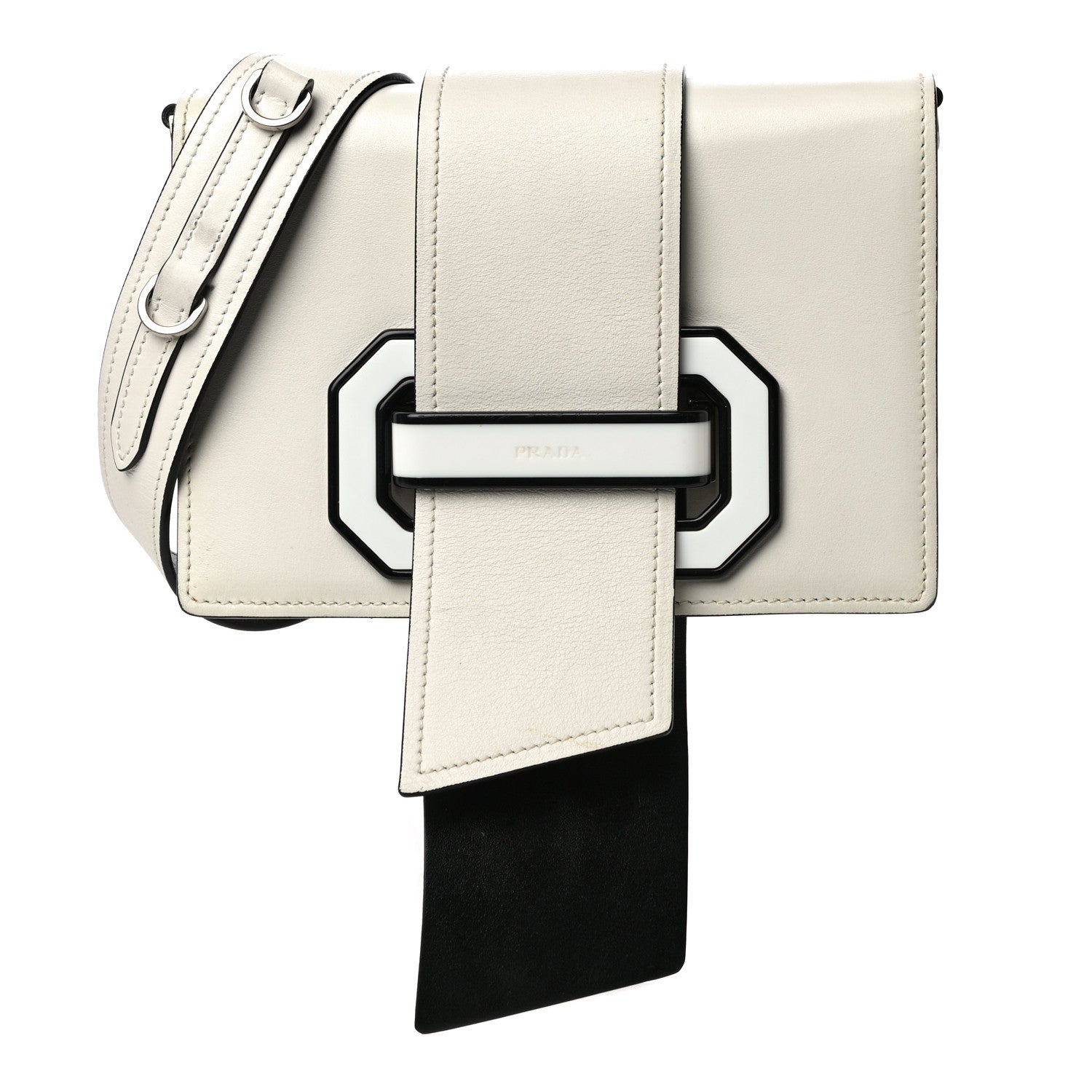 Prada City Calf Plex Ribbon Bag White Black 1 of 20