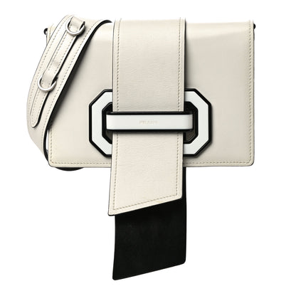 Prada City Calf Plex Ribbon Bag White Black 1 of 20