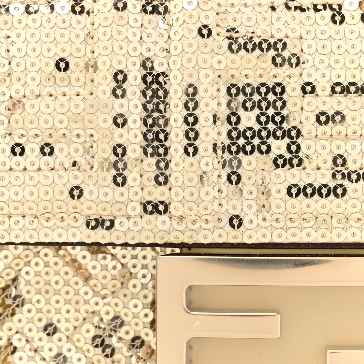 Ricamo Sequin Paillettes Vitello Grace FF Mini Baguette Oro Chiaro