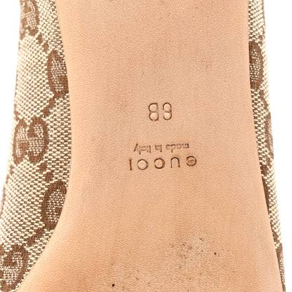 Gucci Monogram Miro Soft Calfskin Womens Horsebit Peep Toe Flats 6 Beige Ebony Mystic White 7 of 10