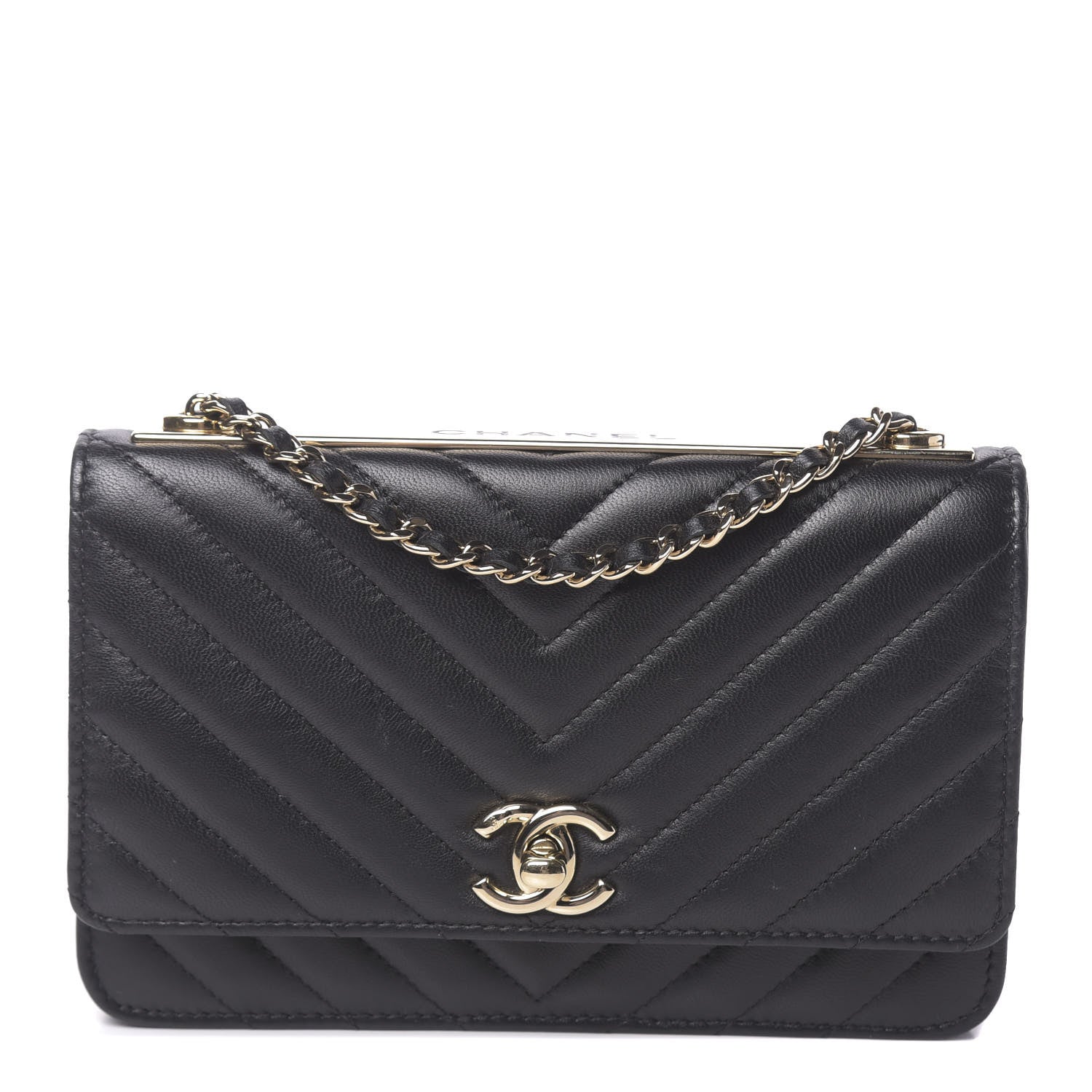 Chanel Lambskin Chevron Quilted Trendy CC Wallet On Chain WOC Black 1 of 15
