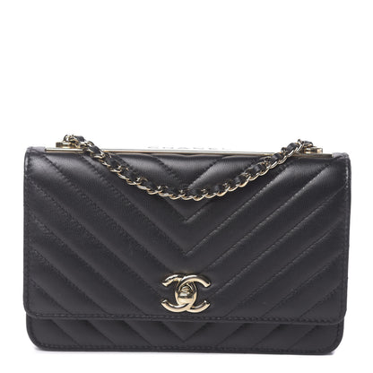 Chanel Lambskin Chevron Quilted Trendy CC Wallet On Chain WOC Black 1 of 15