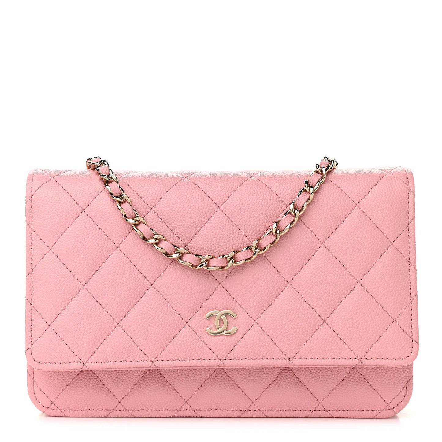 Caviar Quilted Wallet on Chain WOC Light Pink