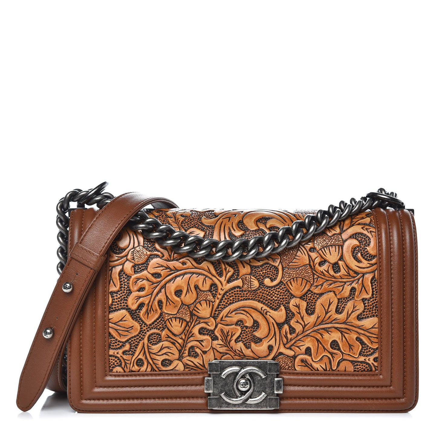 Calfskin Quilted Embellished Dallas Cordoba Medium Boy Flap Brown